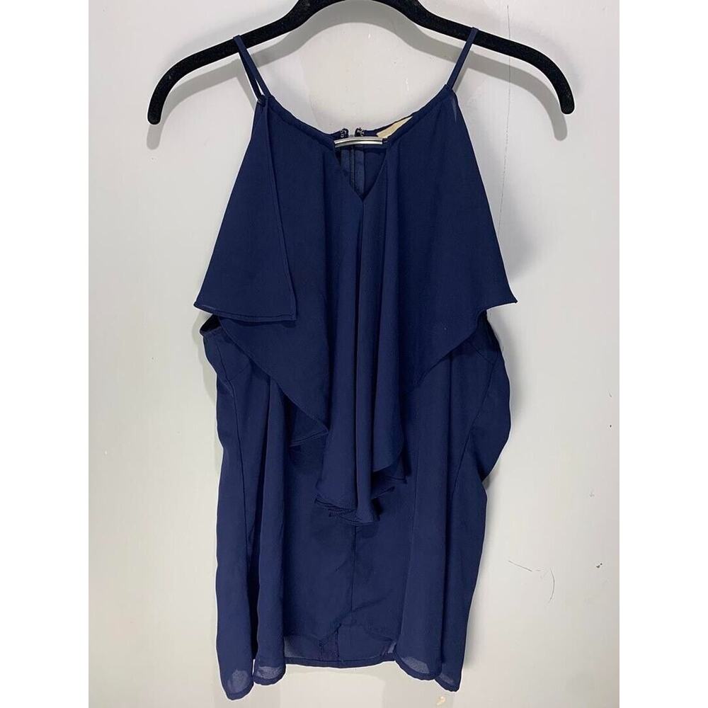 Womens Navy Blue Ruffled Sleeveless Top By Appraisal Size L